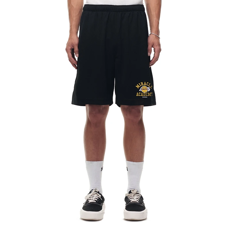 Short d'entraînement ample en maille noire unisexe de la collection Miracle Academy x NBA des Los Angeles Lakers