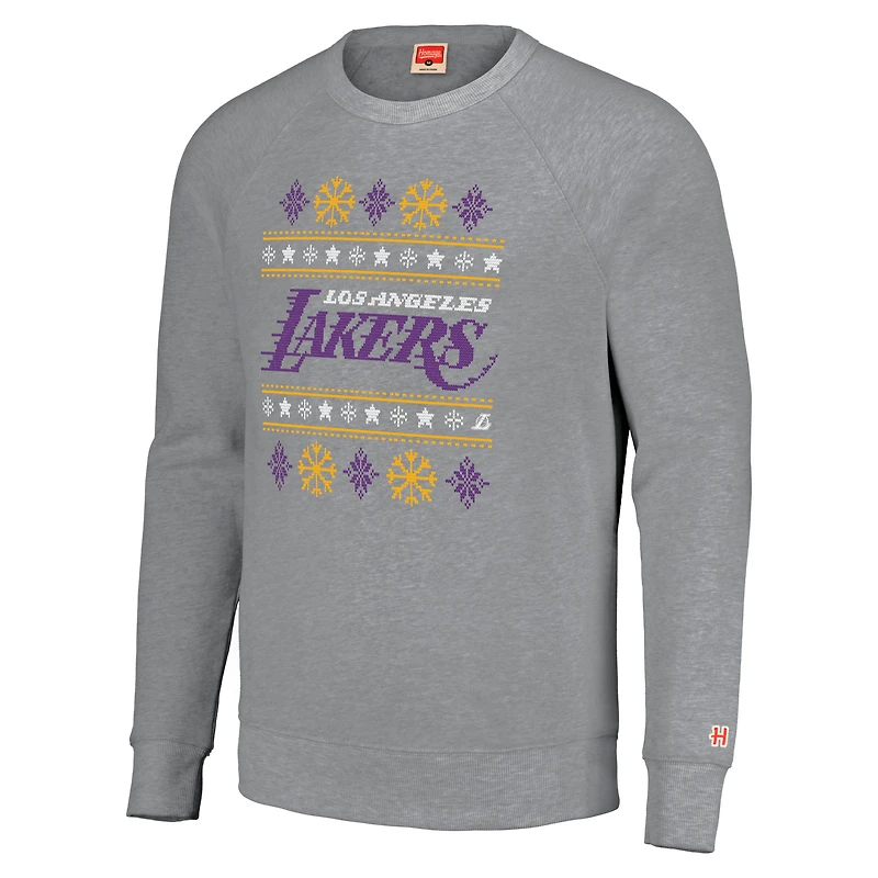 Sweat-shirt unisexe Hommage gris Los Angeles Lakers Holiday Raglan