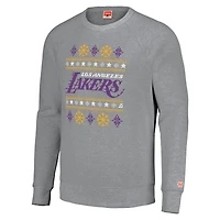 Sweat-shirt unisexe Hommage gris Los Angeles Lakers Holiday Raglan