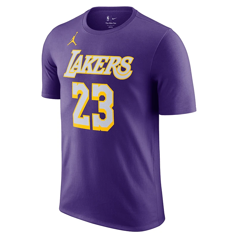 T-shirt unisexe Jordan Brand LeBron James violet avec nom et numéro des Los Angeles Lakers - Édition Statement