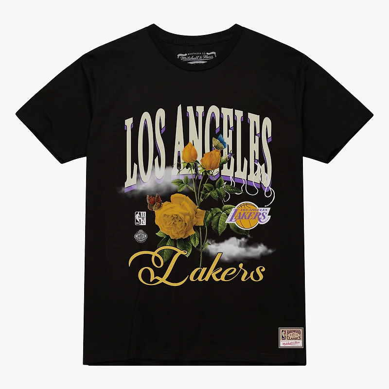 Unisex Mitchell & Ness  Black Los Angeles Lakers Floral Graphic T-Shirt