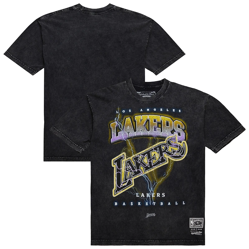 Unisex Mitchell & Ness Black Los Angeles Lakers Hardwood Classics Vintage Voltage Premium Heavyweight T-Shirt