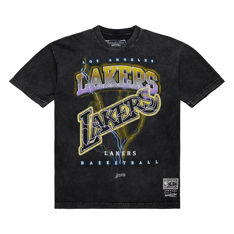 Unisex Mitchell & Ness Black Los Angeles Lakers Hardwood Classics Vintage Voltage Premium Heavyweight T-Shirt