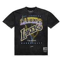 Unisex Mitchell & Ness Black Los Angeles Lakers Hardwood Classics Vintage Voltage Premium Heavyweight T-Shirt
