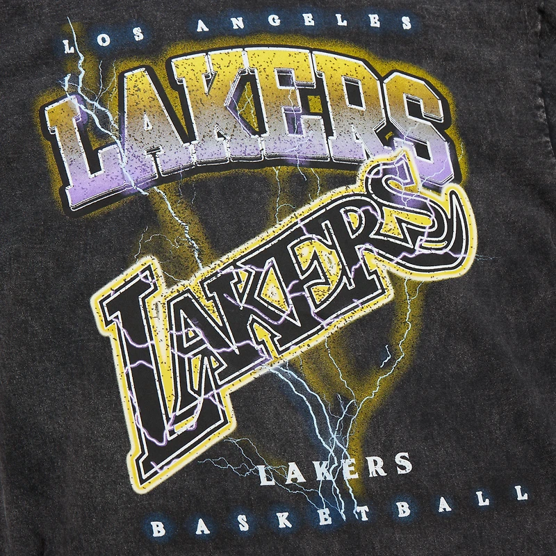 Unisex Mitchell & Ness Black Los Angeles Lakers Hardwood Classics Vintage Voltage Premium Heavyweight T-Shirt
