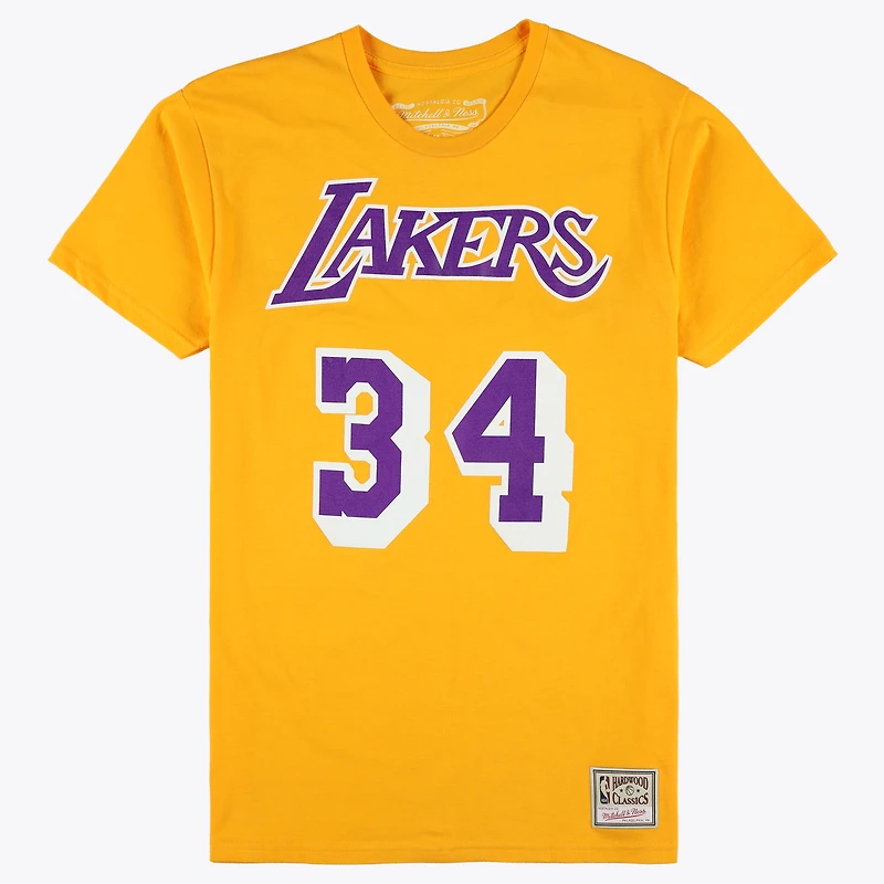 Unisex Mitchell & Ness Shaquille O'Neal Gold Los Angeles Lakers Hardwood Classics Name Number T-Shirt