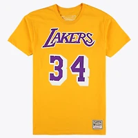 Unisex Mitchell & Ness Shaquille O'Neal Gold Los Angeles Lakers Hardwood Classics Name Number T-Shirt