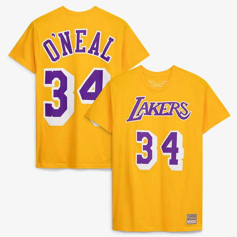 T-shirt unisexe Mitchell & Ness Shaquille O'Neal doré Los Angeles Lakers Hardwood Classics avec nom et numéro