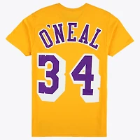 Unisex Mitchell & Ness Shaquille O'Neal Gold Los Angeles Lakers Hardwood Classics Name Number T-Shirt
