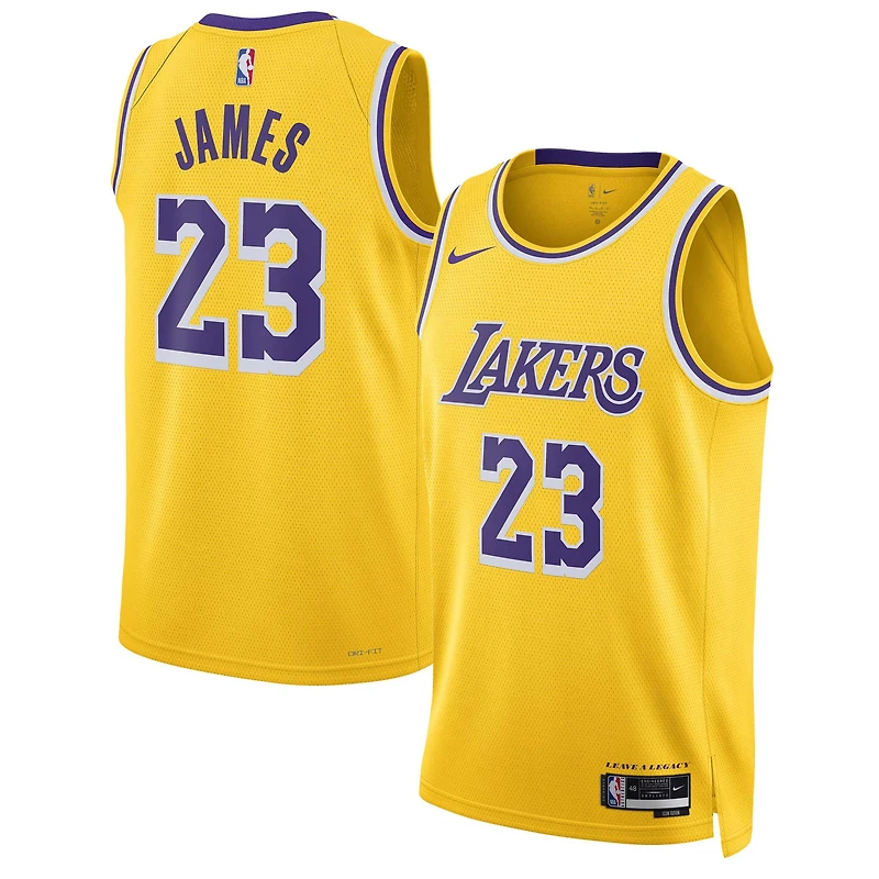 Unisexe Nike LeBron James Jaune Los Angeles Lakers Swingman Player Jersey - Icon Edition