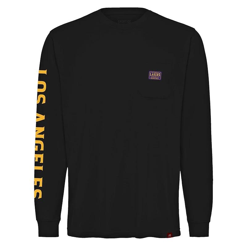 Unisex Sportiqe Black Los Angeles Lakers Wales Heavyweight Pocket Long Sleeve T-Shirt