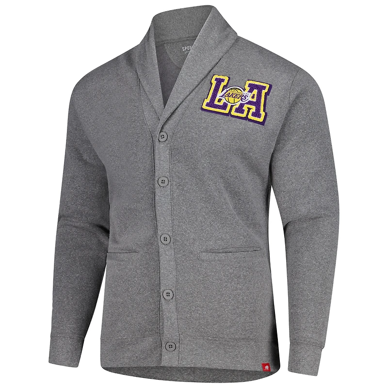 Pull cardigan unisexe Sportiqe Heather Grey Los Angeles Lakers Henshaw à boutons complets
