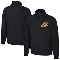 Pull unisexe Stadium Essentials noir à fermeture éclair quart de tour Varsity Trainer des Los Angeles Lakers