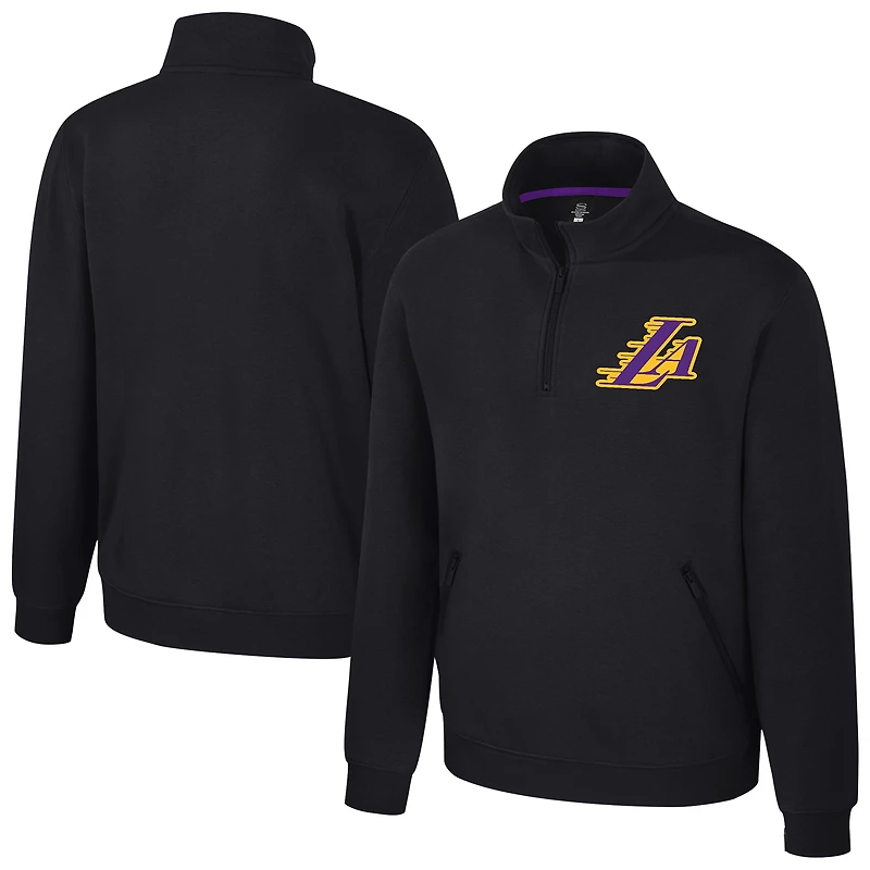 Unisex Stadium Essentials Black Los Angeles Lakers Varsity Trainer Quarter-Zip Pullover