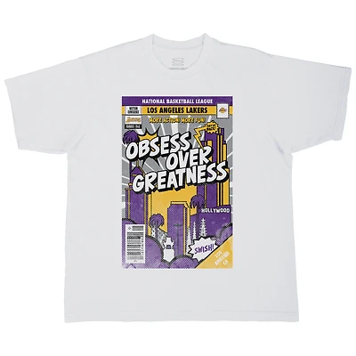 T-shirt unisexe Stadium Essentials blanc Los Angeles Lakers, coupe carrée, motif couverture de bande dessinée