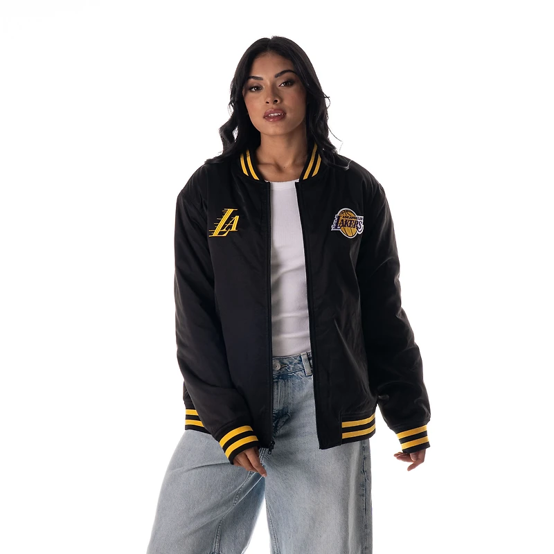 Veste bomber unisexe The Wild Collective noire Los Angeles Lakers à boutons-pression