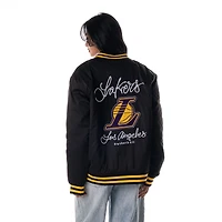 Veste bomber unisexe The Wild Collective noire Los Angeles Lakers à boutons-pression