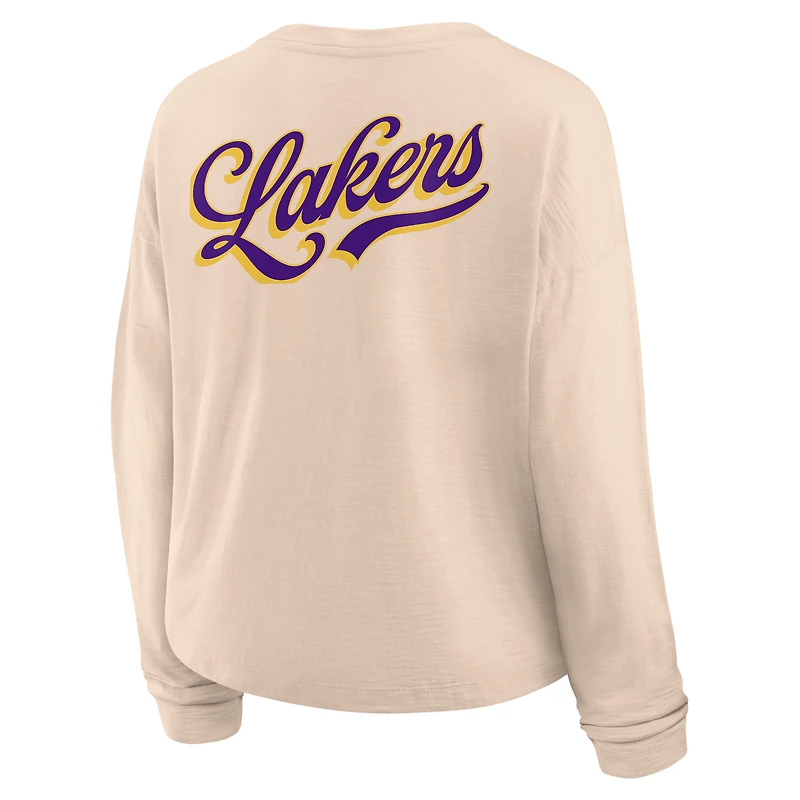 Women's Fanatics Natural Los Angeles Lakers Boxed Out Drop Fashion Long Sleeve T-Shirt