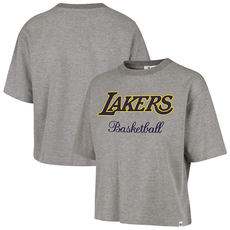 T-shirt court gris Los Angeles Lakers Pivot Drop Needle pour femme '47