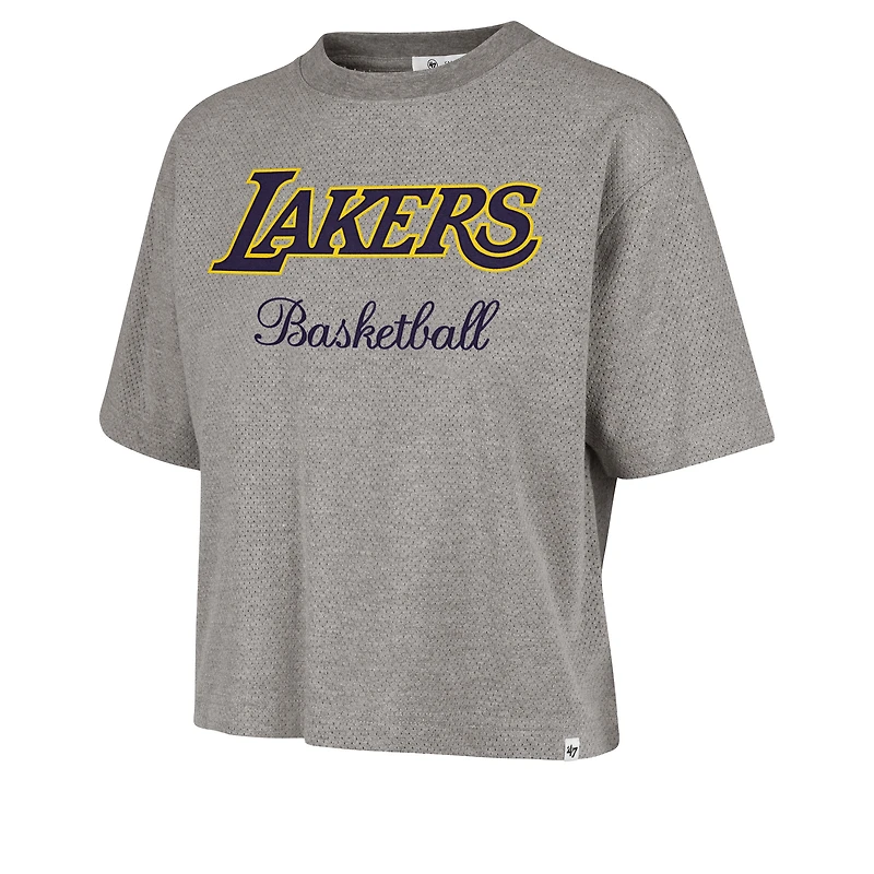 Women's '47  Gray Los Angeles Lakers Pivot Drop Needle Cropped T-Shirt