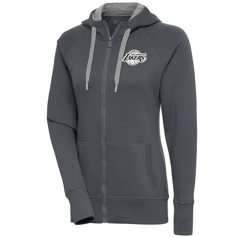 Women's Antigua  Charcoal Los Angeles Lakers Brushed Metallic Victory Full-Zip Hoodie