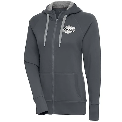 Women's Antigua  Charcoal Los Angeles Lakers Brushed Metallic Victory Full-Zip Hoodie