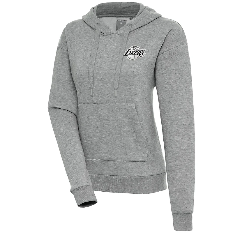 Sweat à capuche Antigua Heather Grey pour femme des Los Angeles Lakers, motif Victory métallisé brossé