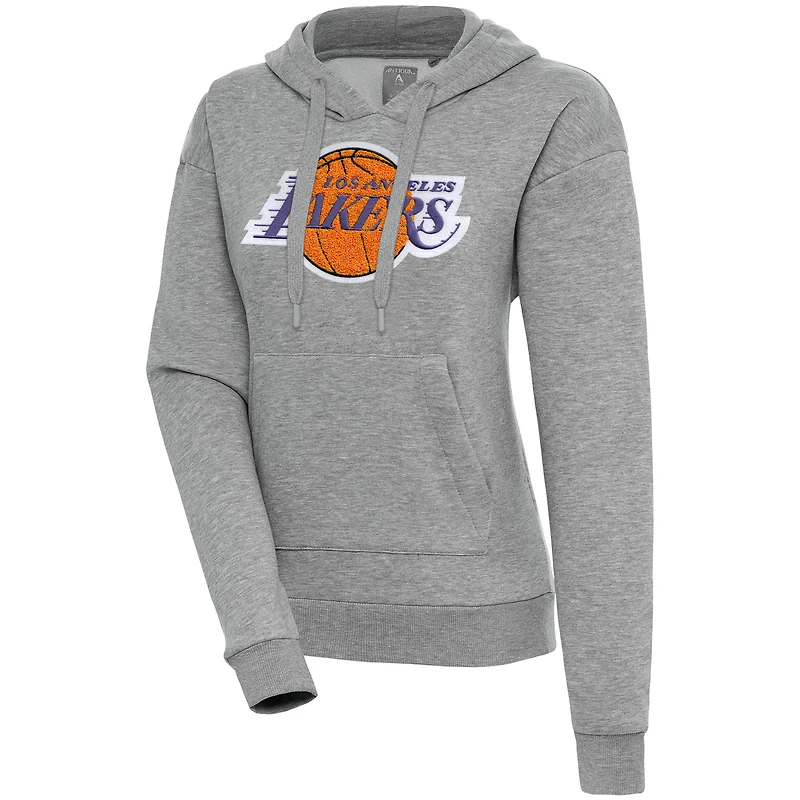 Sweat à capuche Antigua Heather Grey pour femme des Los Angeles Lakers Victory