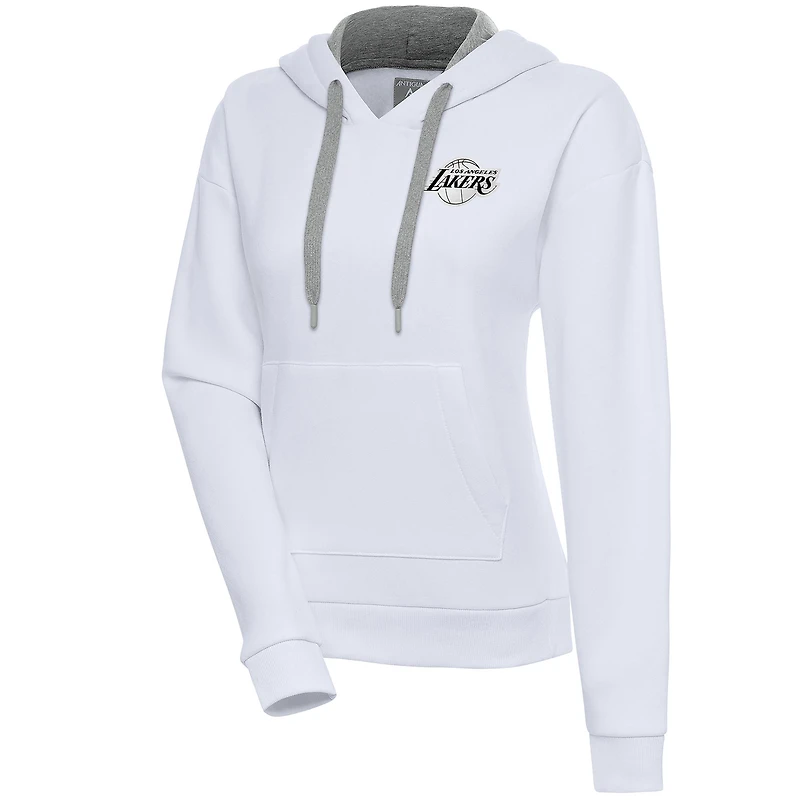 Sweat à capuche blanc Antigua pour femme Los Angeles Lakers, motif Victory, effet brossé métallisé