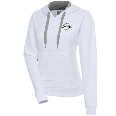 Sweat à capuche blanc Antigua pour femme Los Angeles Lakers, motif Victory, effet brossé métallisé