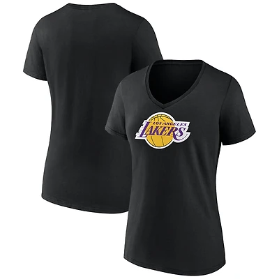 T-shirt blanc à col en V avec logo principal des Los Angeles Lakers pour femmes