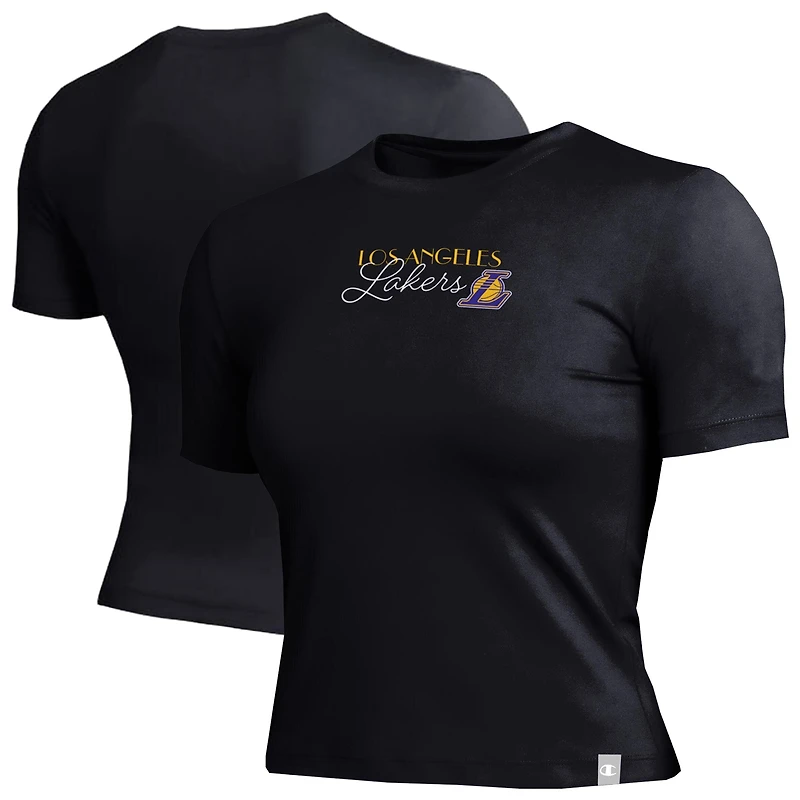 T-shirt court ajusté doux au toucher Champion pour femme, noir, Los Angeles Lakers