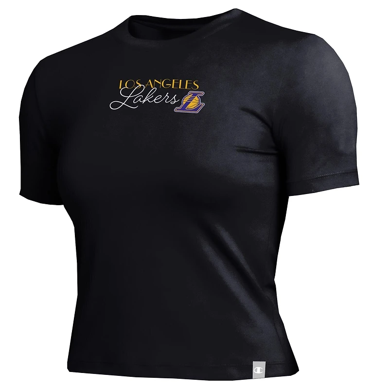 Women's Champion Black Los Angeles Lakers Soft Touch Fitted Cropped T-Shirt