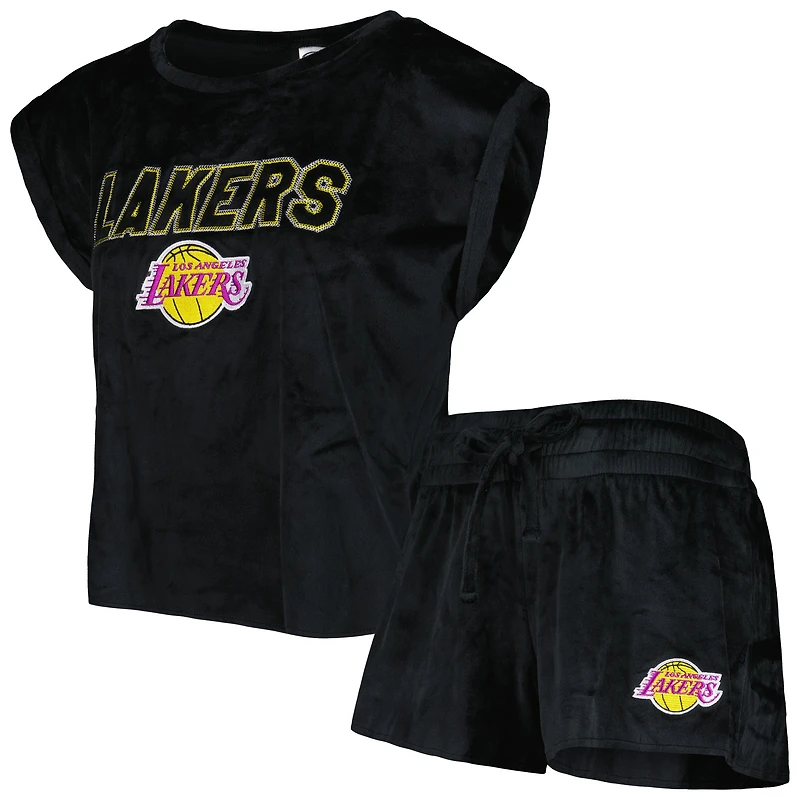 Ensemble de nuit Concepts Sport noir pour femme, haut et short Intermission des Los Angeles Lakers