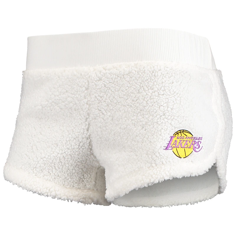 Women's Concepts Sport Cream Los Angeles Lakers Fluffy Long Sleeve Hoodie Top & Shorts Sleep Set