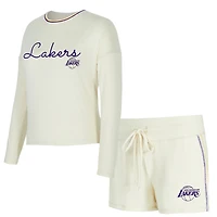 Women's Concepts Sport Cream Los Angeles Lakers Kaki Hacci Knit Long Sleeve T-Shirt & Shorts Set