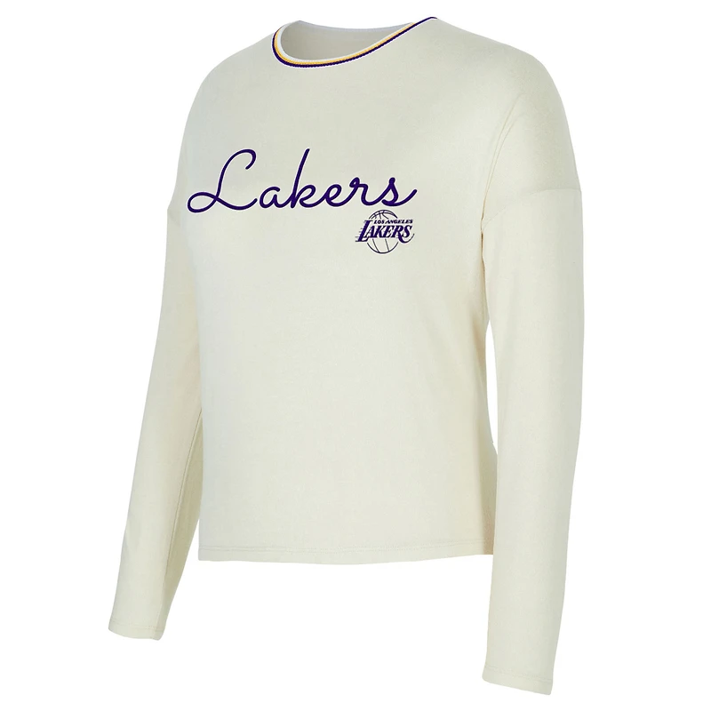 Women's Concepts Sport Cream Los Angeles Lakers Kaki Hacci Knit Long Sleeve Top & Shorts Set