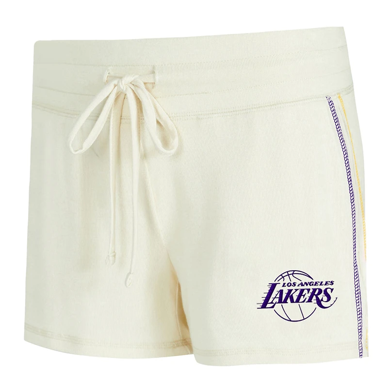 Ensemble haut à manches longues et short en tricot kaki Hacci pour femme Concepts Sport Cream Los Angeles Lakers