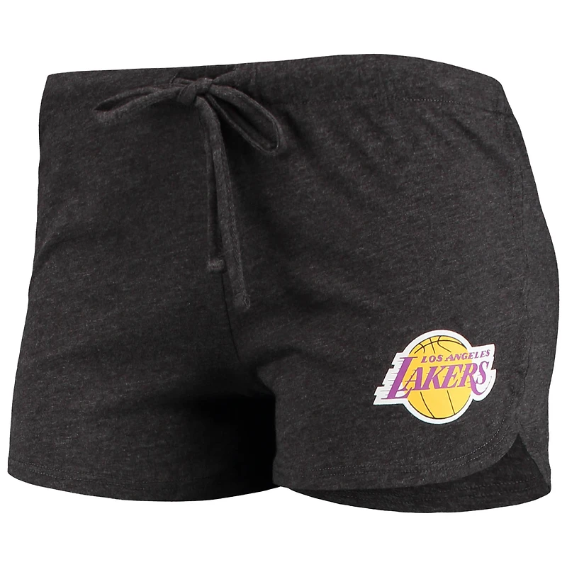 Ensemble de nuit pour femme Concepts Sport noir chiné/violet chiné avec haut à manches longues raglan et short des Los Angeles Lakers