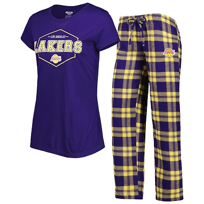 Ensemble de pyjama pour femme Concepts Sport violet/doré avec haut et pantalon à écusson Los Angeles Lakers