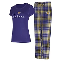 Ensemble de nuit Concepts Sport violet/or pour femme, haut et pantalon en flanelle Vector des Los Angeles Lakers