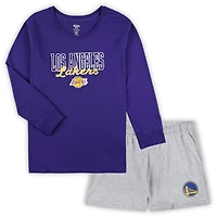 Ensemble de nuit pour femme Concepts Sport violet/gris chiné Los Angeles Lakers grande taille avec haut à manches longues et short