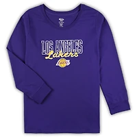 Ensemble de nuit pour femme Concepts Sport violet/gris chiné Los Angeles Lakers grande taille avec haut à manches longues et short