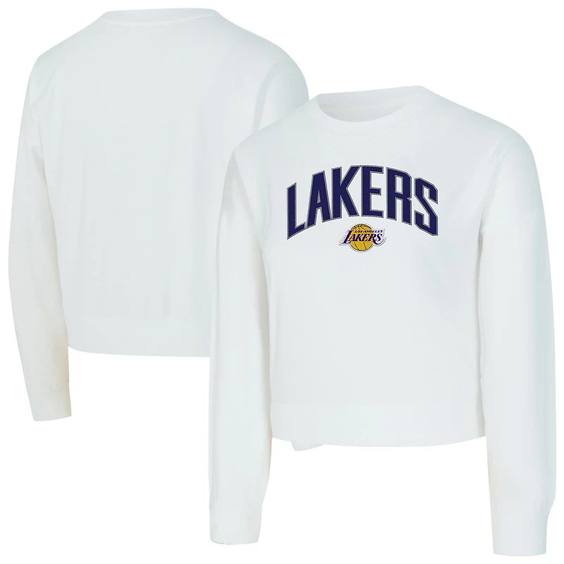 Women's Concepts Sport White Los Angeles Lakers Laney Chenille Cropped Long Sleeve T-Shirt