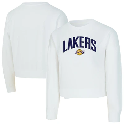 Women's Concepts Sport  White Los Angeles Lakers Laney Chenille Cropped Long Sleeve T-Shirt