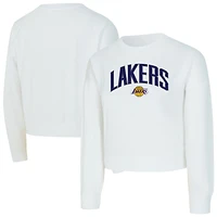 Women's Concepts Sport  White Los Angeles Lakers Laney Chenille Cropped Long Sleeve T-Shirt