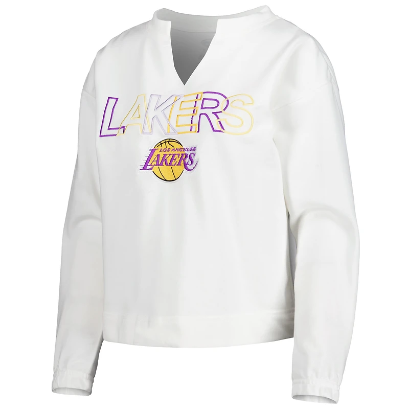 Women's Concepts Sport White Los Angeles Lakers Sunray Notch Neck Long Sleeve Top