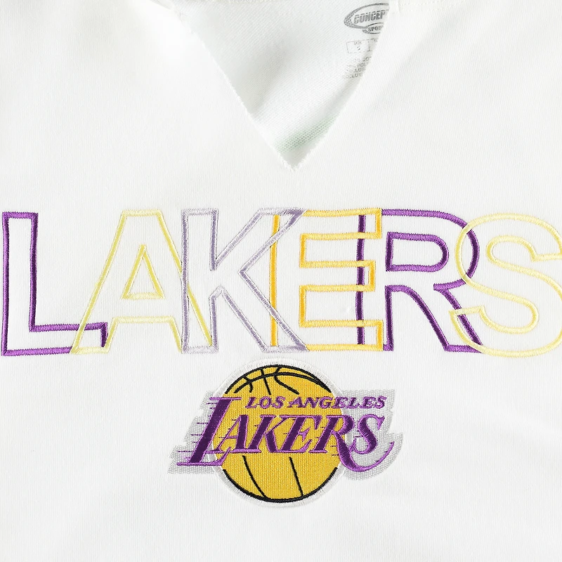 Women's Concepts Sport  White Los Angeles Lakers Sunray Notch Neck Long Sleeve Top