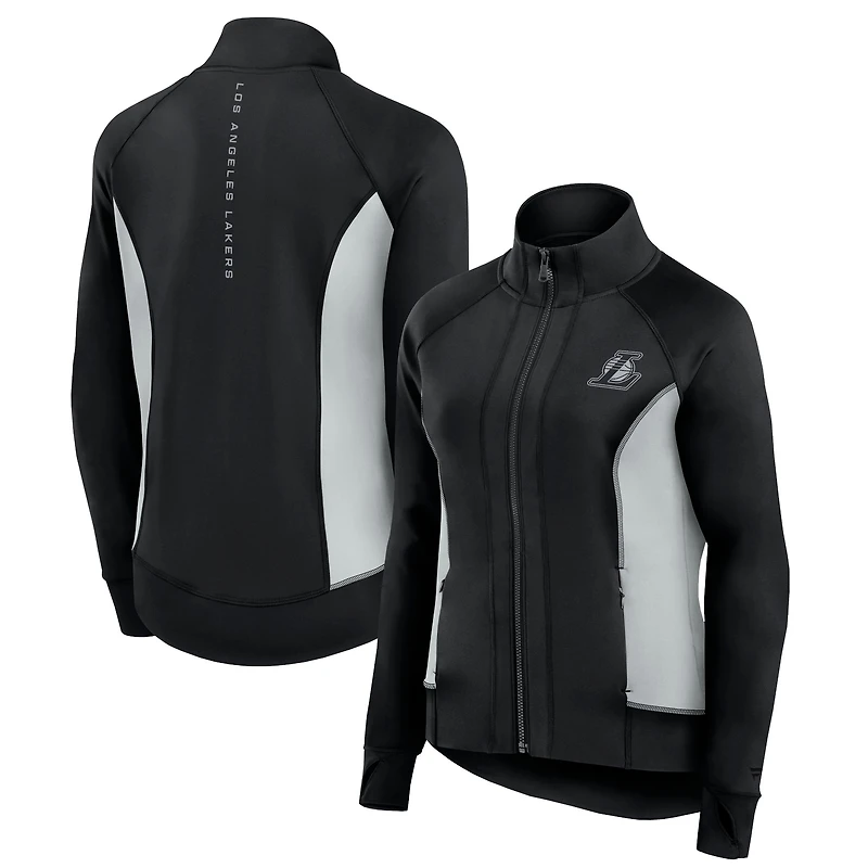 Veste de survêtement sport ajustée et entièrement zippée Fanatics pour femmes, noire, Los Angeles Lakers Studio