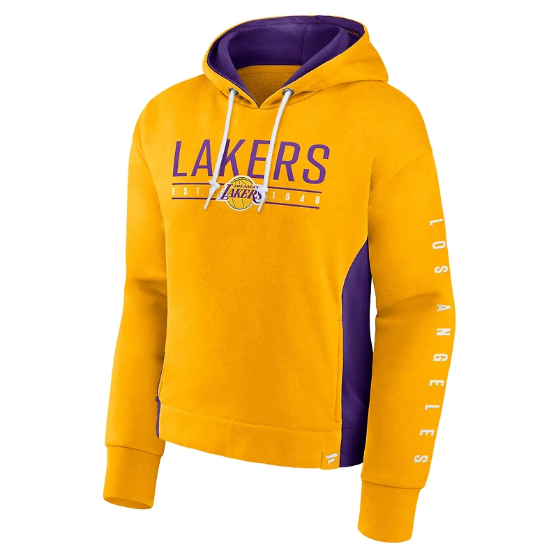 Sweat à capuche color block emblématique de la mi-temps des Los Angeles Lakers Fanatics Gold pour femmes
